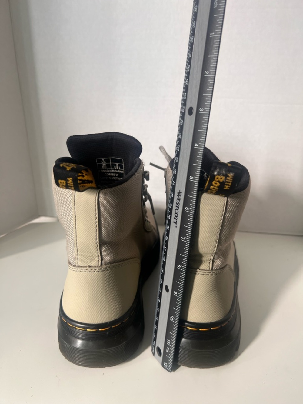 Dr. Martens Light Beige Canvas Lace-Up Utility Boots - Picture 3 of 6